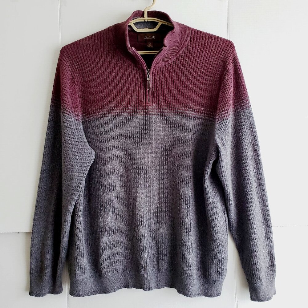 Tasso Elba 2 Tone Men's Knit 1/4 Zip Cotton Sweater Classic Casual Pullover Gray